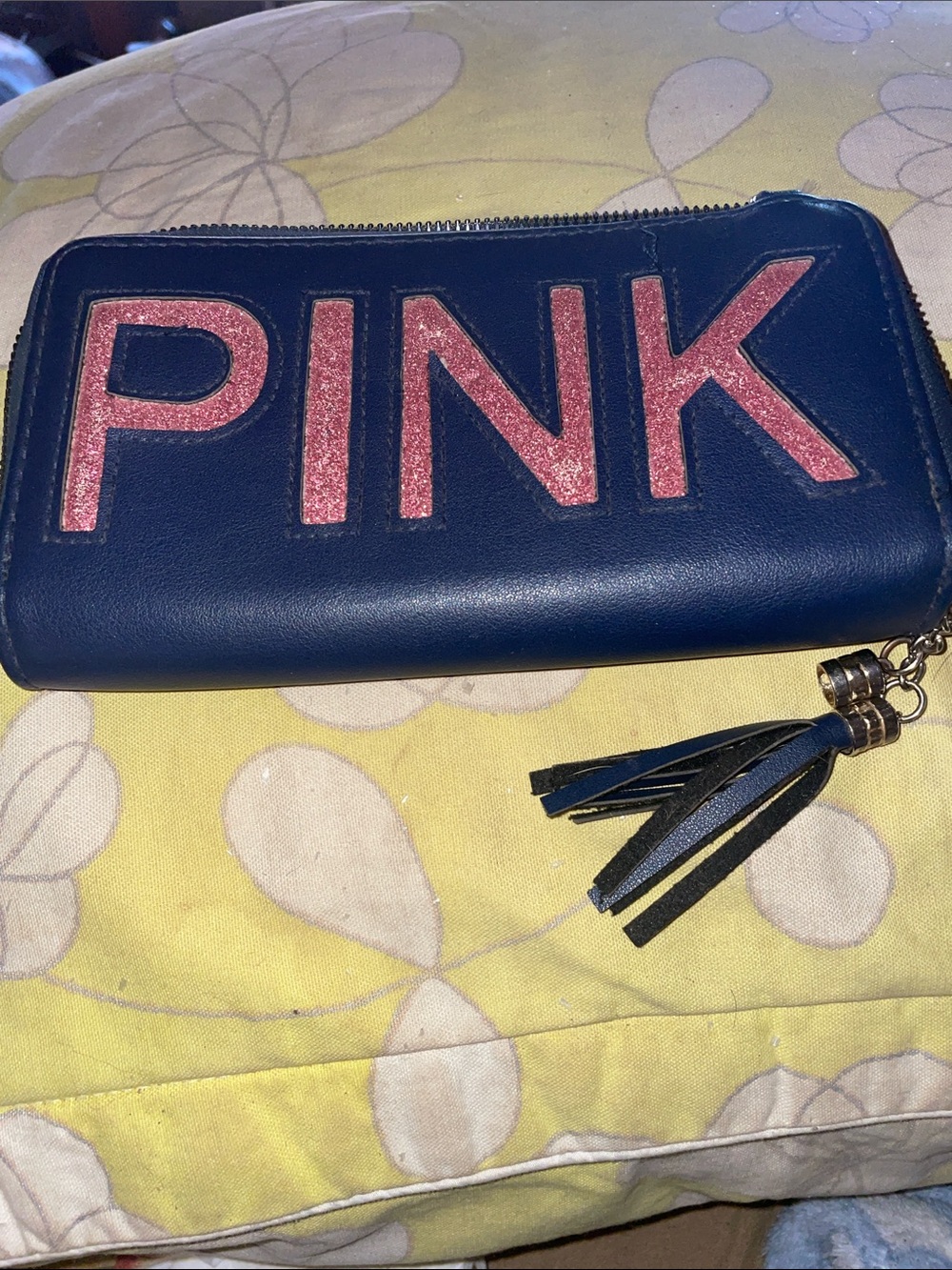 PINK Zip Wallet with Tassel - Blue and Pink